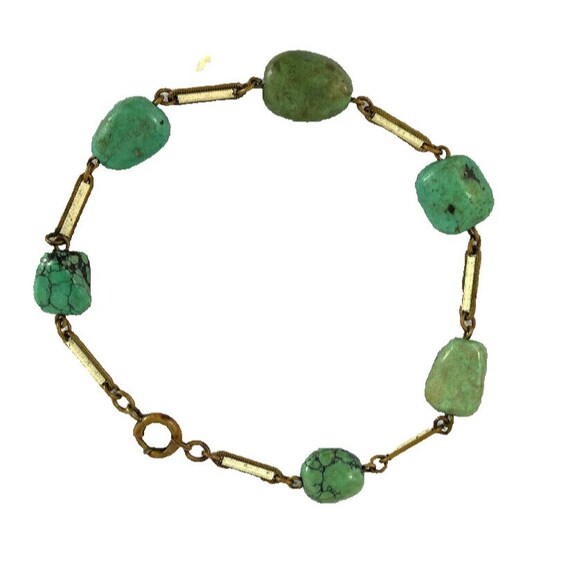 Antique Edwardian Turquoise Stone Lapidary Bracel… - image 1