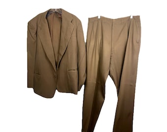 44 R 50s Gabardine Gab 2 Pc Suit Single Breasted Cuff Pants Suit