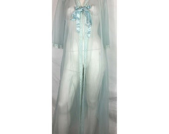 M Lorraine Sheer Single Chiffon Baby Blue Peignoir Robe Nylon Vintage
