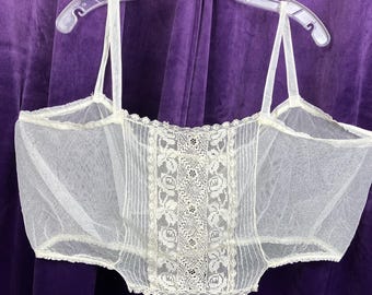 Lace Trim Camisole 80s White Cami Deep V Neck Lingerie Tank Top