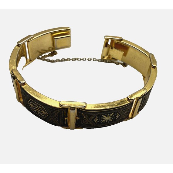 Vintage Damascene Panel Bracelet Victorian Style View 2