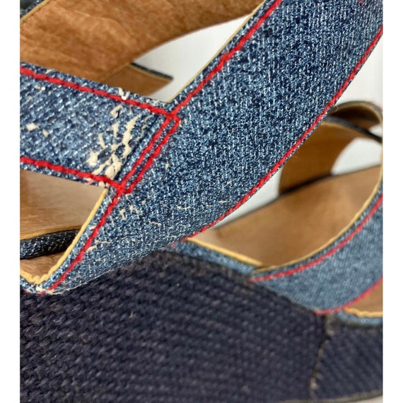 9 B M Vintage 70s Jeans Denim Wedge Platform Shoe… - image 9