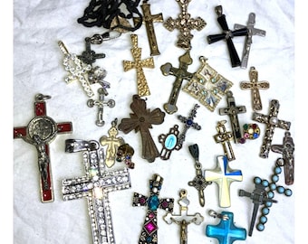 AS FOUND Unique Lot Of Vintage Crucifix Old - Recent Costume Estate