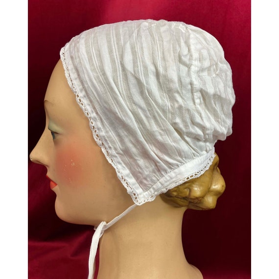 Early 19th C Antique Cotton Sleep  Bonnet Regency… - image 4