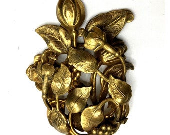 Antique Art Nouveau Floral Repousse Tulip Grapes Victorian Dress Clip