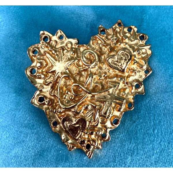 Christian Lacroix Heart Pin w Cross Signature CL Star Vintage 90s Brooch