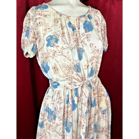 Vintage 1940s silk novelty print floral branch bl… - image 1
