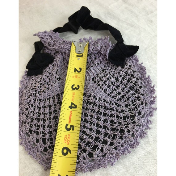 Antique Edwardian C 1910 Purple Crochet Bag Handb… - image 3