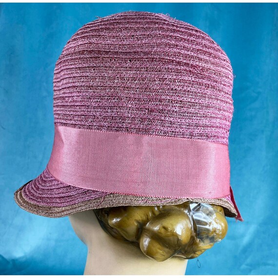1920s  Bell Cloche Helmet Pink Straw 20s Flapper - image 4