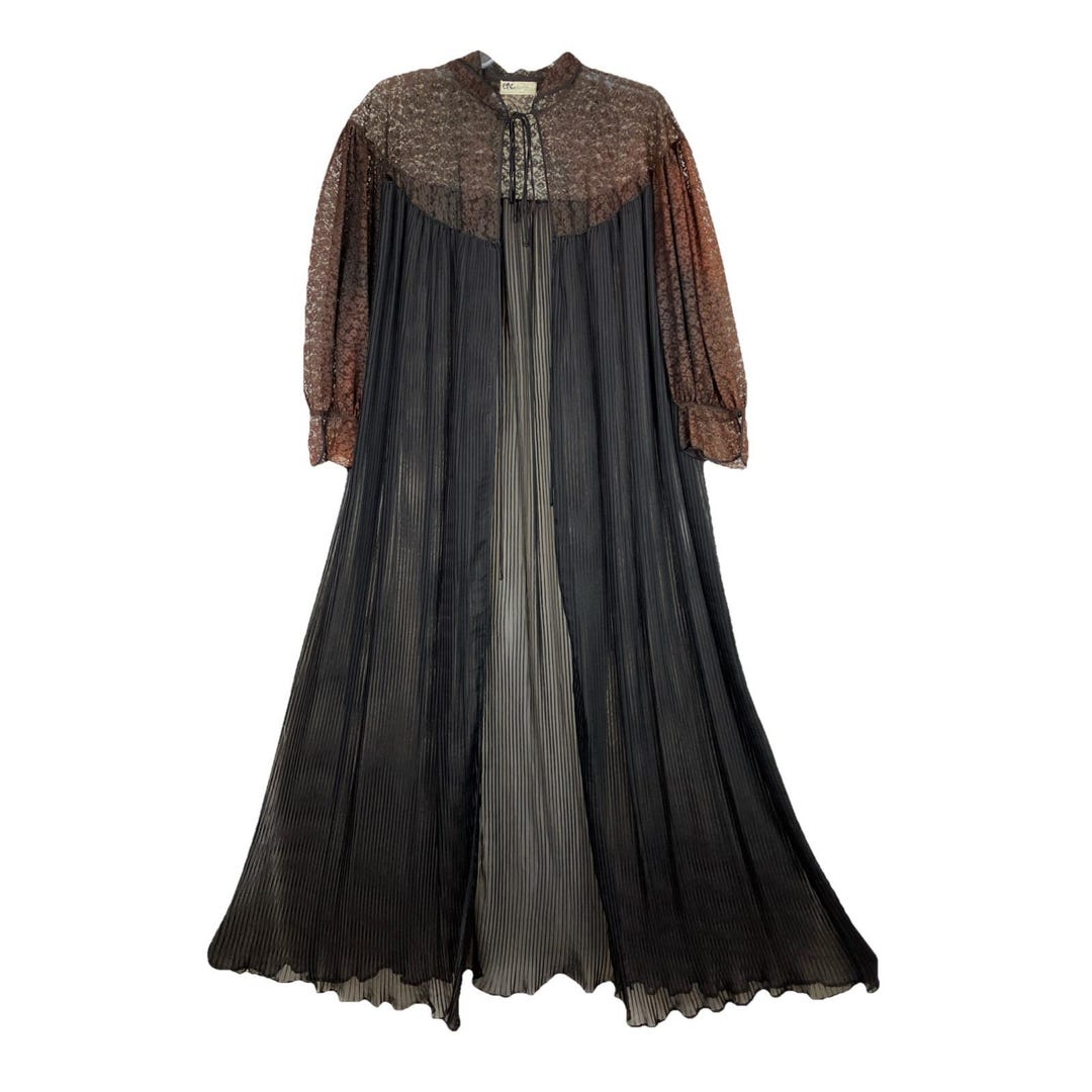 As Found Vintage 50s Full Crystal Pleat Lounge Robe Boudoir Sweep Lace ...