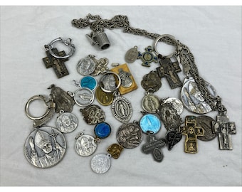 AS FOUND Lot Of Vintage Catholic Medallions Cross Estate Costume Medal