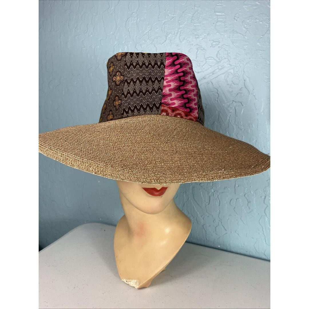 Albertus Swanepoel Open Crown Straw Hat Patchwork Fabric - Etsy display picture 1