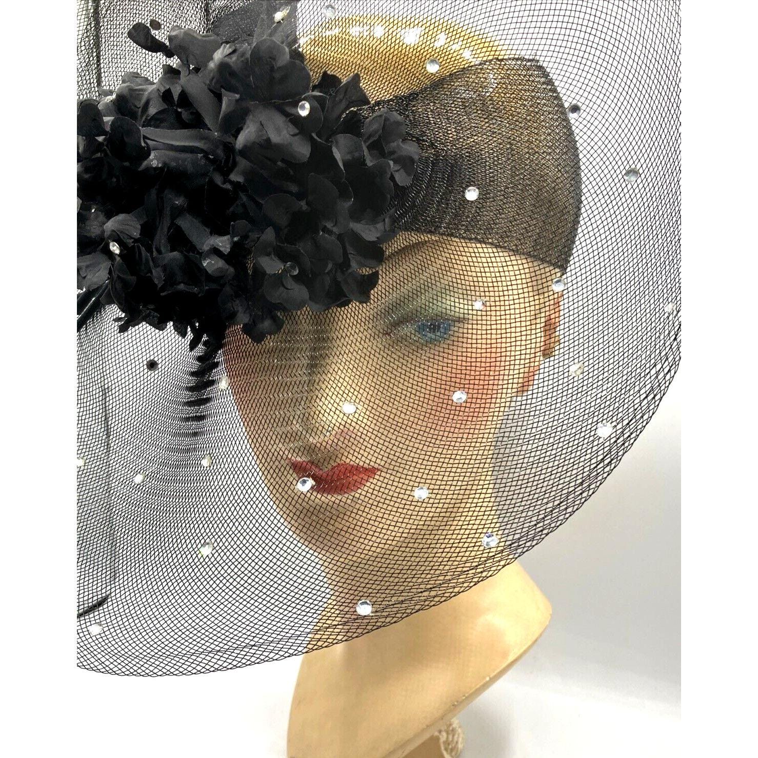 Vintage 80s Avant-garde Fascinator Mesh Crystal  display picture 1