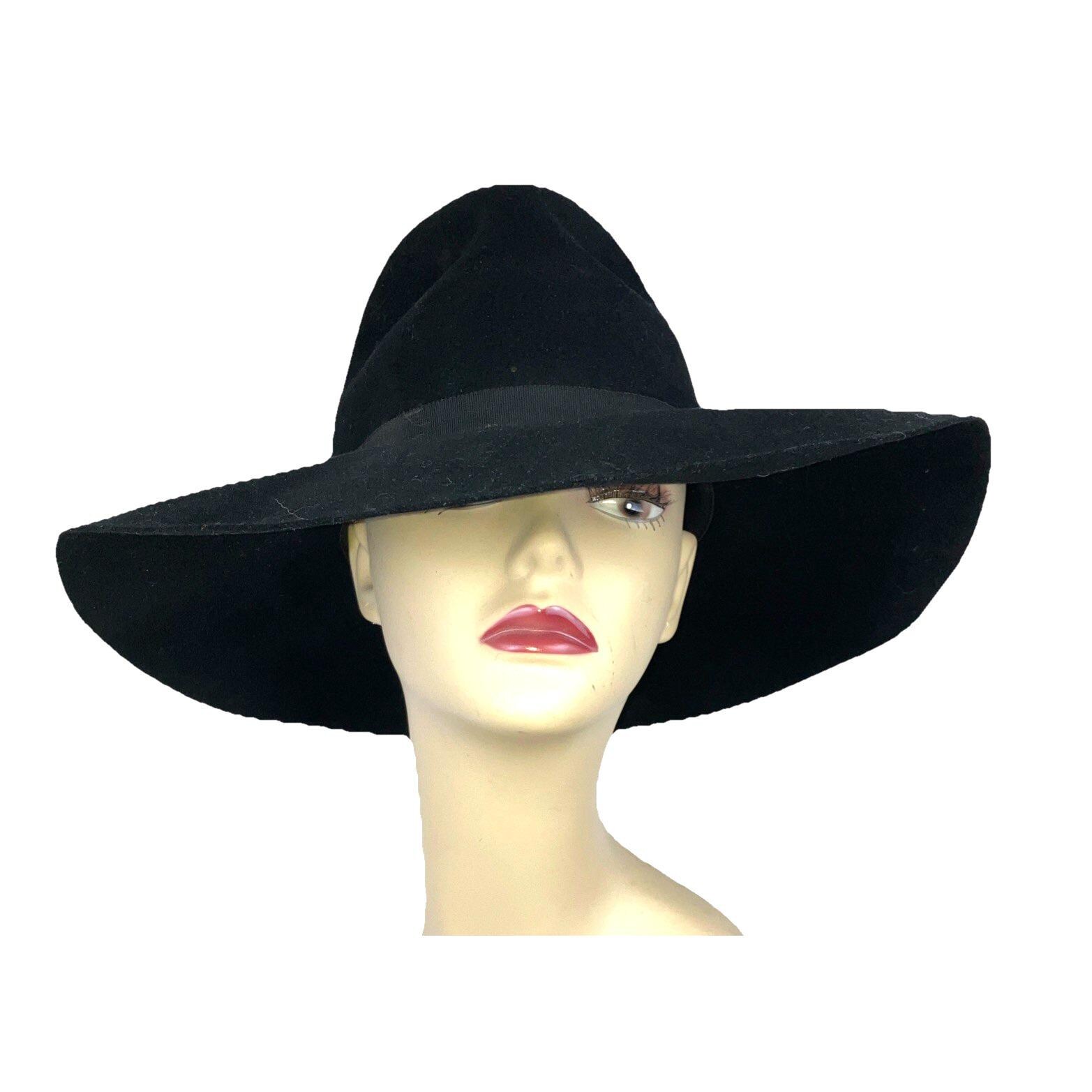 21.5 Vintage 70s Lanvin Womens Wide Brim Fedora Hat Black  display picture 1