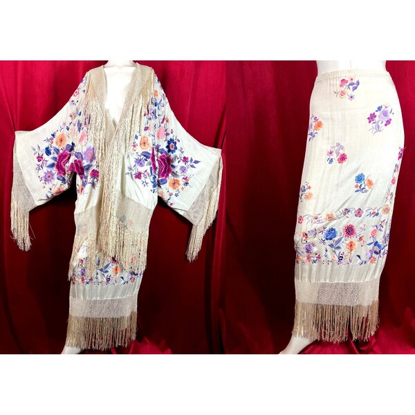 Vtg Piano Shawl Coat Skirt Gallery Wearable Art Canton Embroider Manton Duster