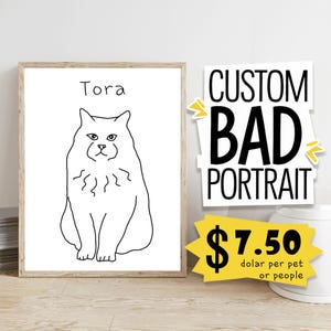 Custom Ugly Portrait, Funny Pet Drawing, Bad Pet Line Art, Personalized Digital Pet Portrait, Custom Dog Portrait, Cat Caricature Art