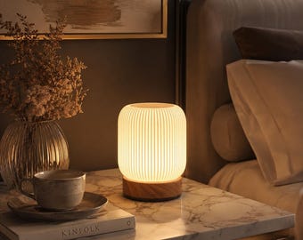 Dimmable Night Light, Rechargeable Light, Cordless Table Lamp, Japandi Style Lamp, Wood Base Lamp, Cozy Bedroom Glow
