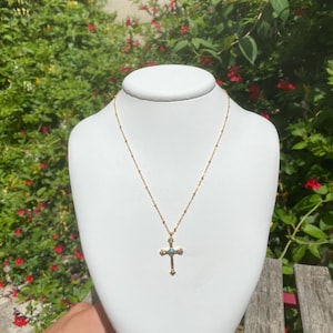 Cross necklace, stainless steel, diamond finish, religious necklace, women&#39;s necklace, meditation necklace, diamond, necklace gift idea