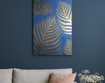 Decoración de pared con hojas tropicales, hecha a mano en cobre y madera: Decoración botánica moderna