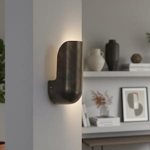 Handmade Brass Wall Sconce – Minimalist Oxidized Patina Wall Light for Living Room, Bedroom & Hallway
