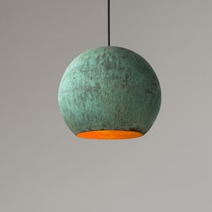Handmade Green Patina Copper Pendant Light – Rustic Industrial Hanging Lamp for Kitchen & Dining&quot;