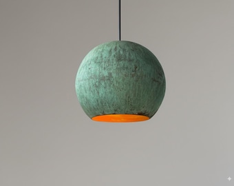 Lampada a sospensione in rame patinato verde fatta a mano - Lampada a sospensione rustica industriale per cucina e sala da pranzo