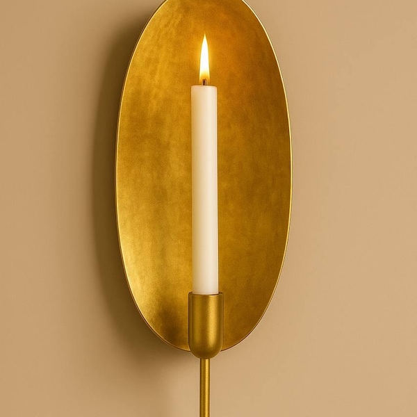 Handmade Golden Brass Wall Sconces (Set of 2) - Rustic Farmhouse Candle Holders