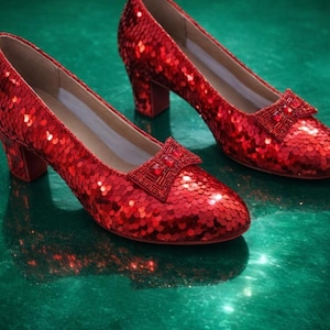 Dorothy's Metallic Red Ruby Slippers - Wearable Replica Costume Display Pumps The Wizard Of Oz