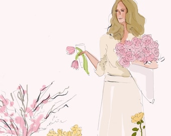 Hello Spring Stationery - Fashion Illustration Personalized Stationery and Prints  - {Girly Fashion Illustration Pretty Fancy Pink}