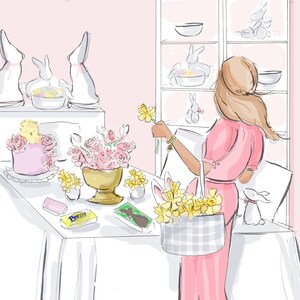 Frohe Ostern - Illustration zu Ostern Hübsche Ostermode-Illustration [ hübsche rosa Karten girly feminin rosa}