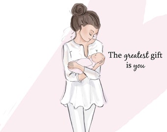 Mom and daughter Art - The Greatest Gift - Art for Moms - Inspirational Art for Women - Baby Girl Art