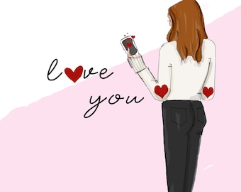 Love You Card - Valentine's Day Cards - Valentine Art - Love YOU - Plain and Simple - Fashion Illustration Art - Heather Stillufsen