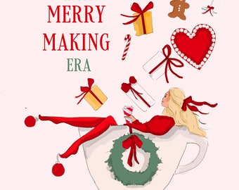 Christmas Cards - In My Merry Making Season Girly Fashion Illustration   {Holiday Christmas cards} Christmas Cards Heather Stillufsen