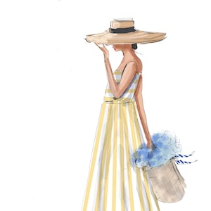 Sunny Stripes- Fashion Illustration {Heather Stillufsen, Stationery, Notecards,  Fashion Drawing, Girly, Custom Stationery }