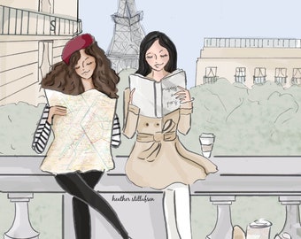 Parisian Art - Best Friends in Paris Girly Fashion Parisian Art Paris Lover