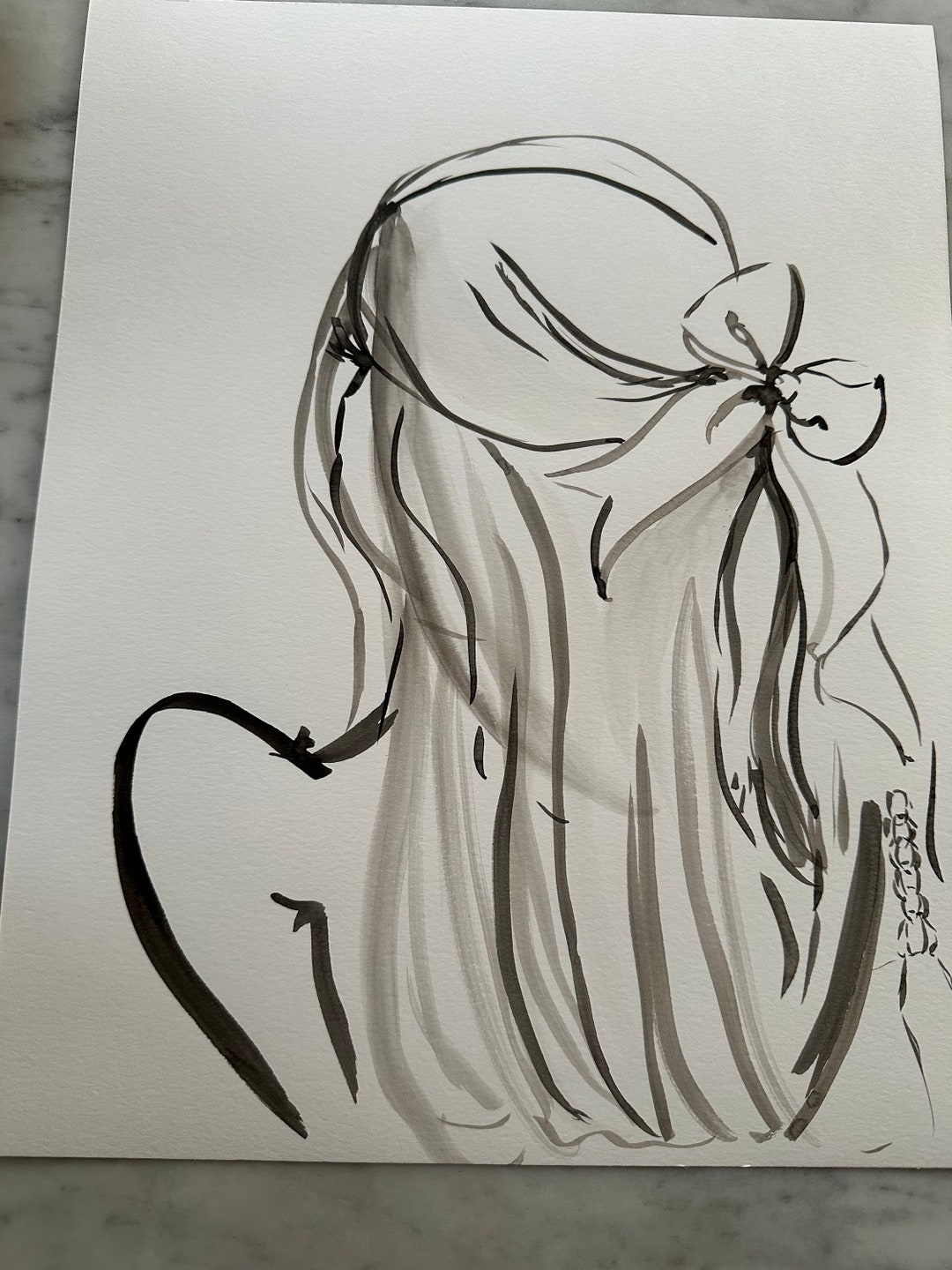 Black and White Coquette Original Watercolor and Ink Black and White