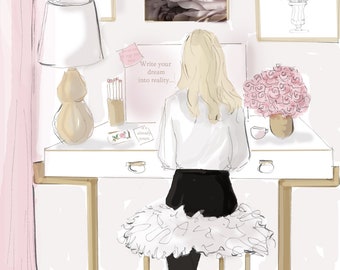 Visualization Quotes - Write Your Dreams in to Reality Quotes - {Girly Fashion Illustration Pretty Fancy Pink} Heather Stillufsen