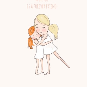 Art for girls room - Sister Wall Art - Digital Art Print - Sisters-  Children&#39;s Wall Art -- Print