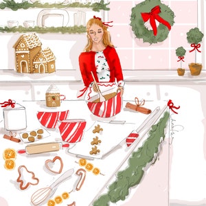 Biglietti di Natale - Holiday Baking Club Cozy Baking Day {Biglietti di Natale acquerellati rossi di Natale} Biglietti di Natale di Heather Stillufsen