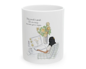 Mug en céramique bouquet de tournesols, Objectifs, Tasse à café motivante pour femme, 28 g (11 oz), Mug inspirant, Mug Happy, Cadeau pour amateur de café, Floral