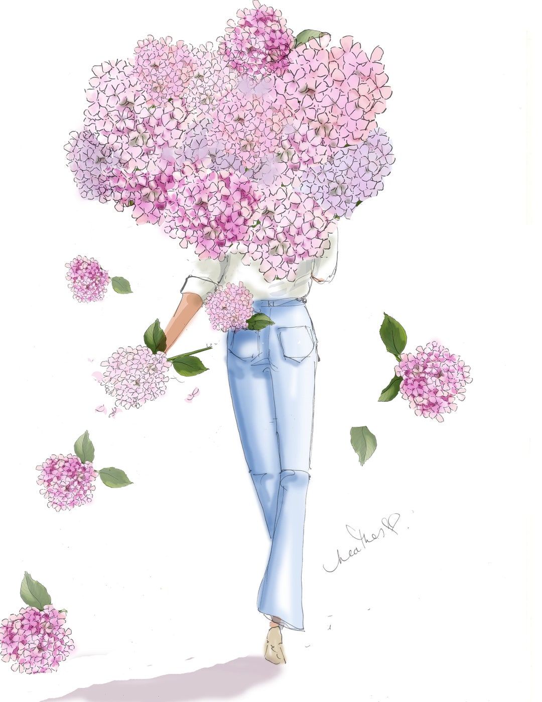 Art Print: hydrangea Wall Art, Home Office, Cute and Feminine Girly