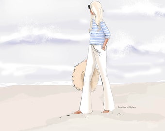 Taking Space down By the Sea - Heather Stillufsen - Fashion Illustration - Coastal Grandmother Style Artwork - Custom Fashion Illustration