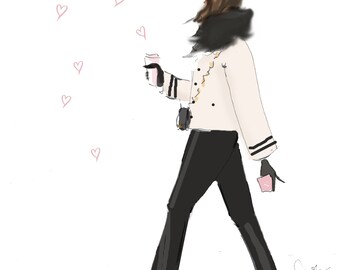 Fashion Illustration -Pink Hearts -  {Girly Fashion Illustration Pretty Fancy Pink} Heather Stillufsen