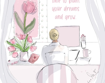 Spring Cards - Plant Your Dreams and Grow Pretty cards for women { Tulips pink gardening flowers floral cards}