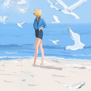 Art Print: {augustus geïnspireerd door Taylor's versie 1989} strand, zeemeeuw, strand esthetische kunst aan de muur, thuiskantoor, schattig en vrouwelijk girly decor}