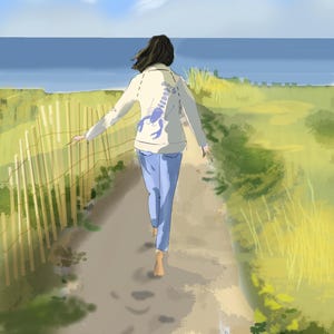 Maglione aragosta, casa sulla spiaggia, arte nelle dune