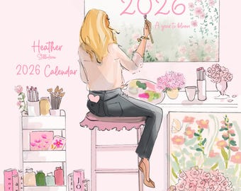 2026 Calendar Heather Stillufsen 2026 Calendar, Watercolor Art, Girly Office Decor, Gift for Her, Illustrated 12 month calendar
