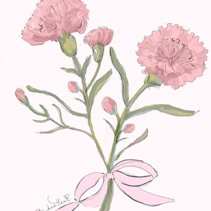 花柄カーネーション 1月の誕生花カード カーネーション ピンク 花柄 植物 ノートカード 誕生花アート 1月 - ありがとう 空白 ノートカード