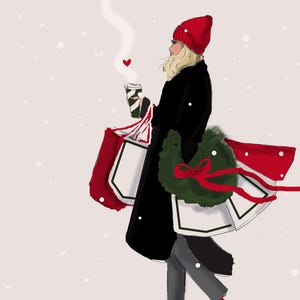 Biglietti di Natale - Illustrazione per lo shopping natalizio {Biglietti di Natale per le feste} Biglietti di Natale Heather Stillufsen