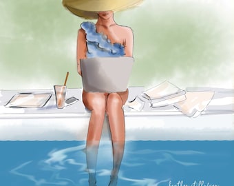 Work From Home - Fashion Illustration - Badekunst - Strandhaus Kunst
